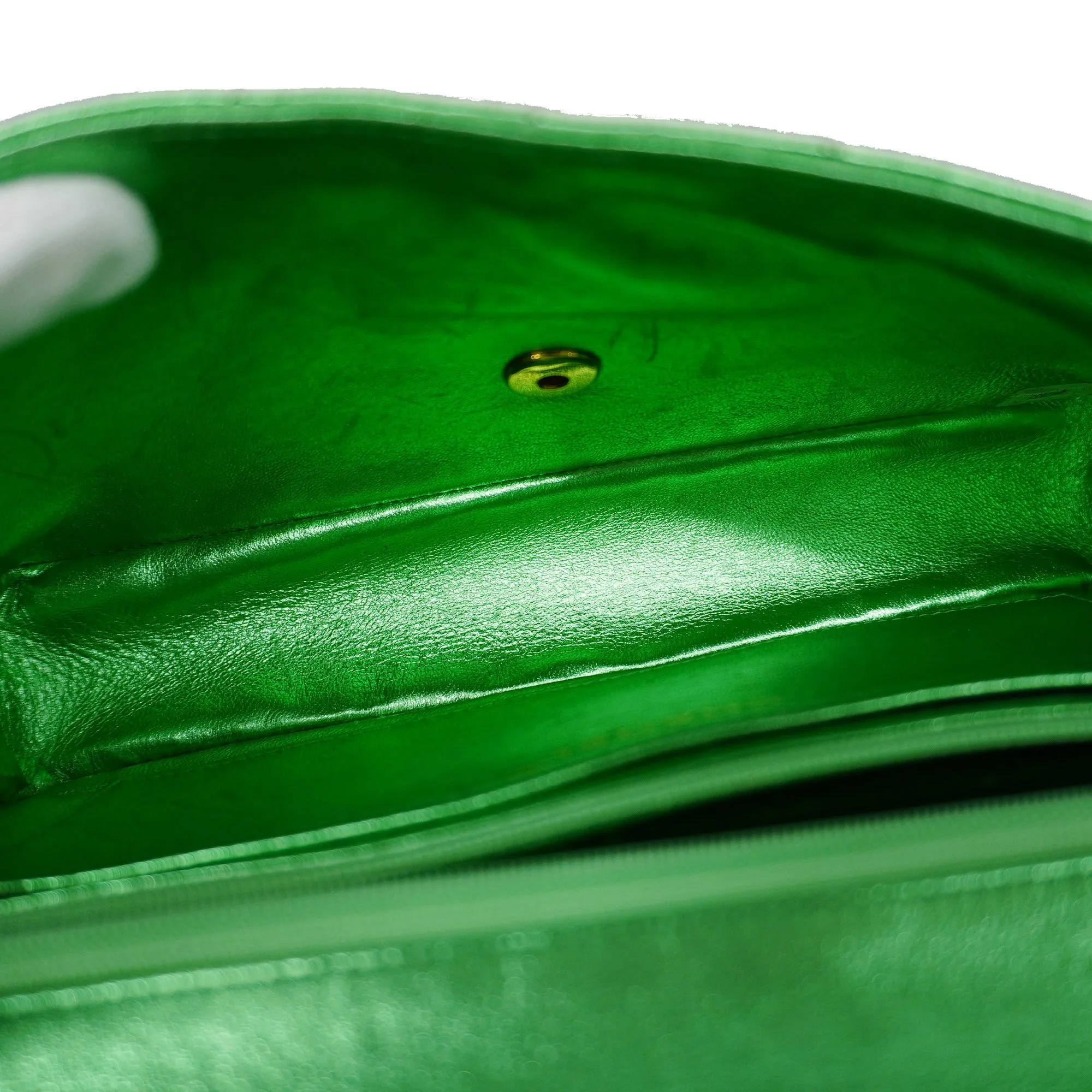 CHANEL[3ca0443] Auth  handbag Matelasse parent-child bag lambskin metallic green gold metal