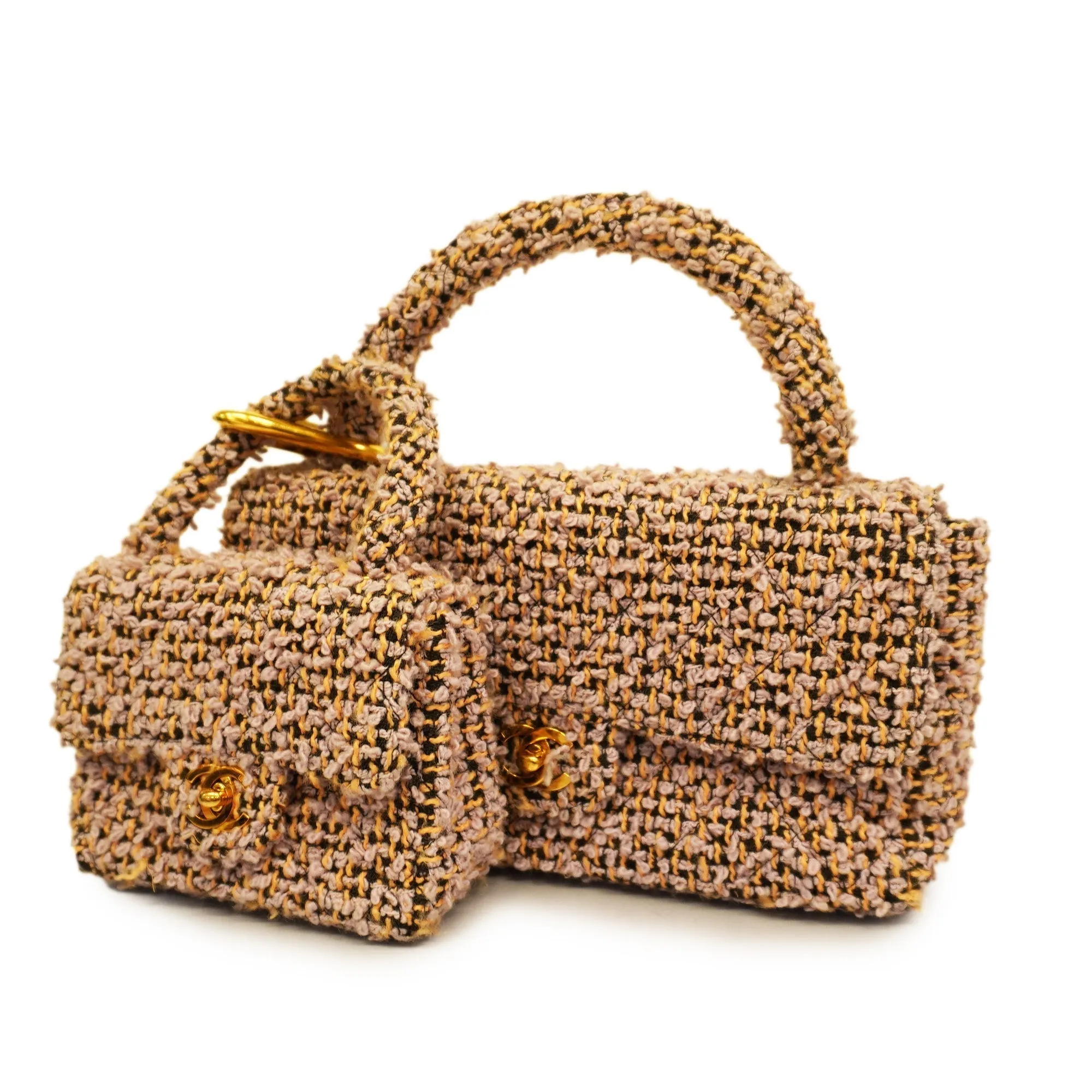 CHANELAuth  Matelasse Parent-child Bag Women's Tweed Handbag Light Purple