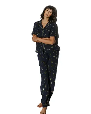 Chelsea Peers Cotton Star Print Long Pyjama Set in Navy