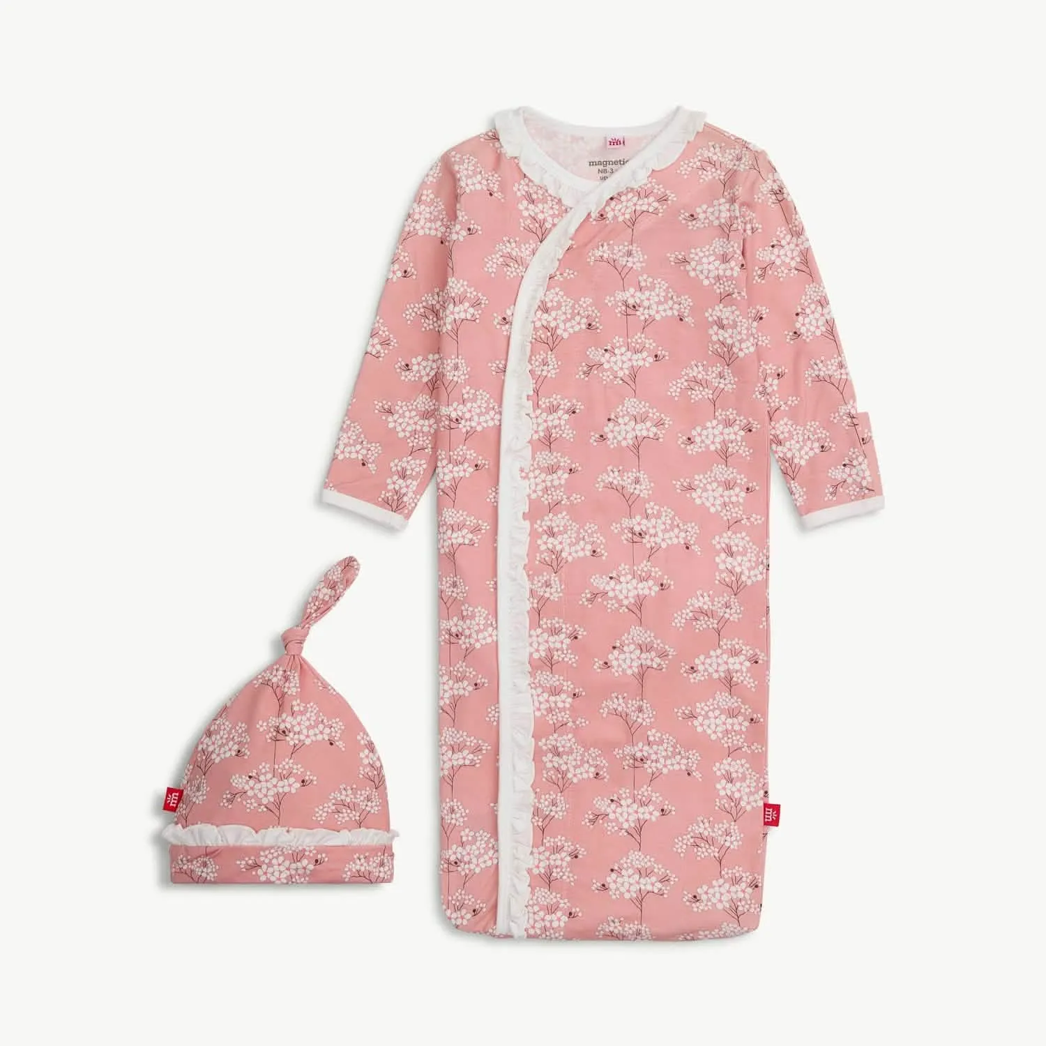 cherry blossom modal magnetic cozy sleeper gown   hat set with ruffles