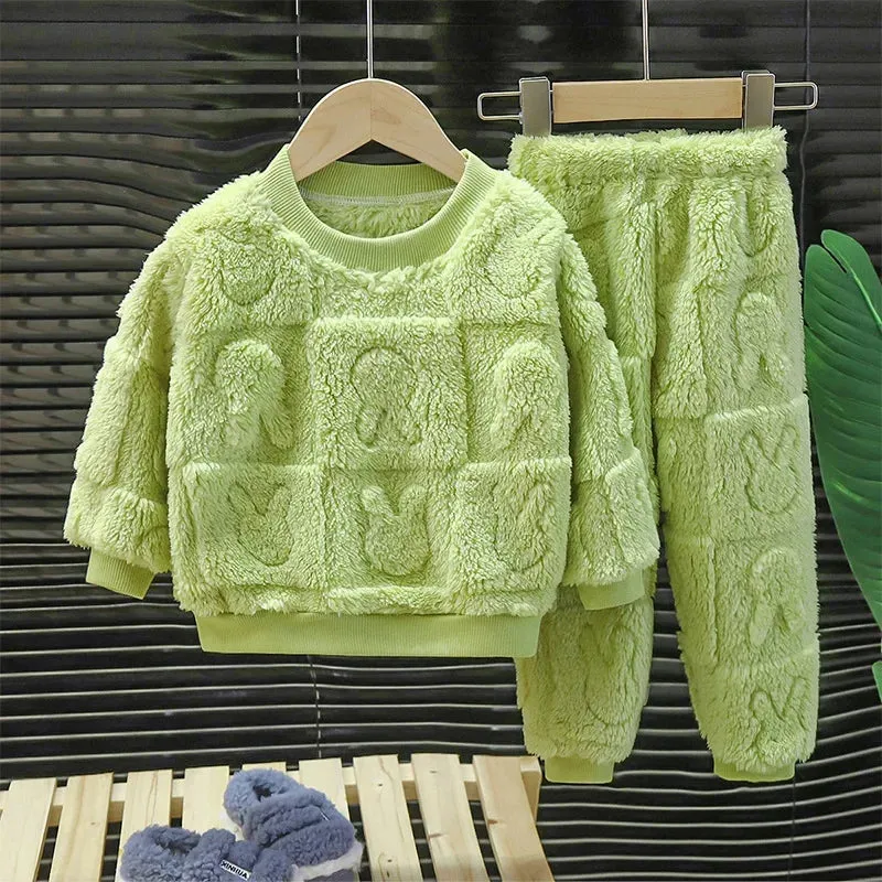 Children's Pajama Set Warm Autumn Winter Sleepwear for Kids Boys Girls Thickened Homewear Plush Baby Clothes Set 1-10years