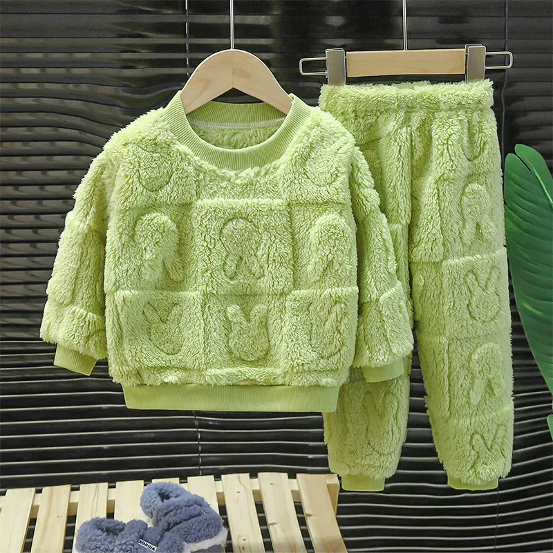 Children's Pajama Set Warm Autumn Winter Sleepwear for Kids Boys Girls Thickened Homewear Plush Baby Clothes Set 1-10years