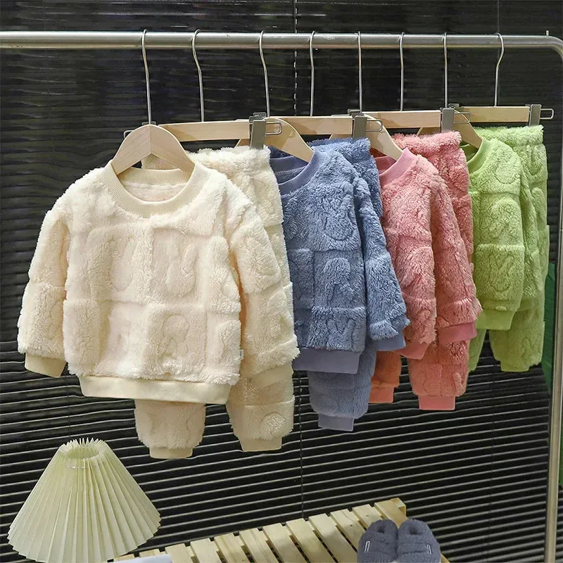 Children's Pajama Set Warm Autumn Winter Sleepwear for Kids Boys Girls Thickened Homewear Plush Baby Clothes Set 1-10years