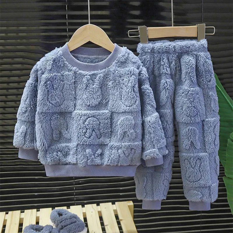 Children's Pajama Set Warm Autumn Winter Sleepwear for Kids Boys Girls Thickened Homewear Plush Baby Clothes Set 1-10years