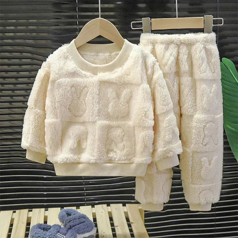 Children's Pajama Set Warm Autumn Winter Sleepwear for Kids Boys Girls Thickened Homewear Plush Baby Clothes Set 1-10years