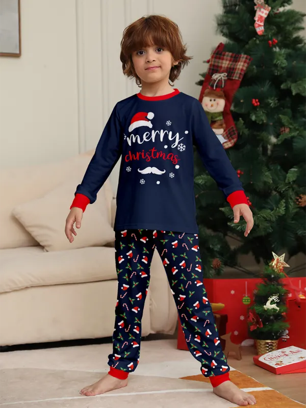 Christmas Homewear Parent-Child Suit Santa Hat Printed Holiday Party Dress (Kids Style)
