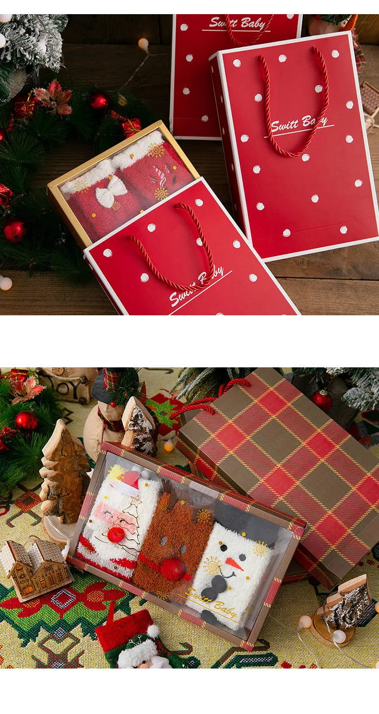 Christmas Mid Calf Socks Thickened Warm Coral Fleece Socks New Year Socks Gift Box