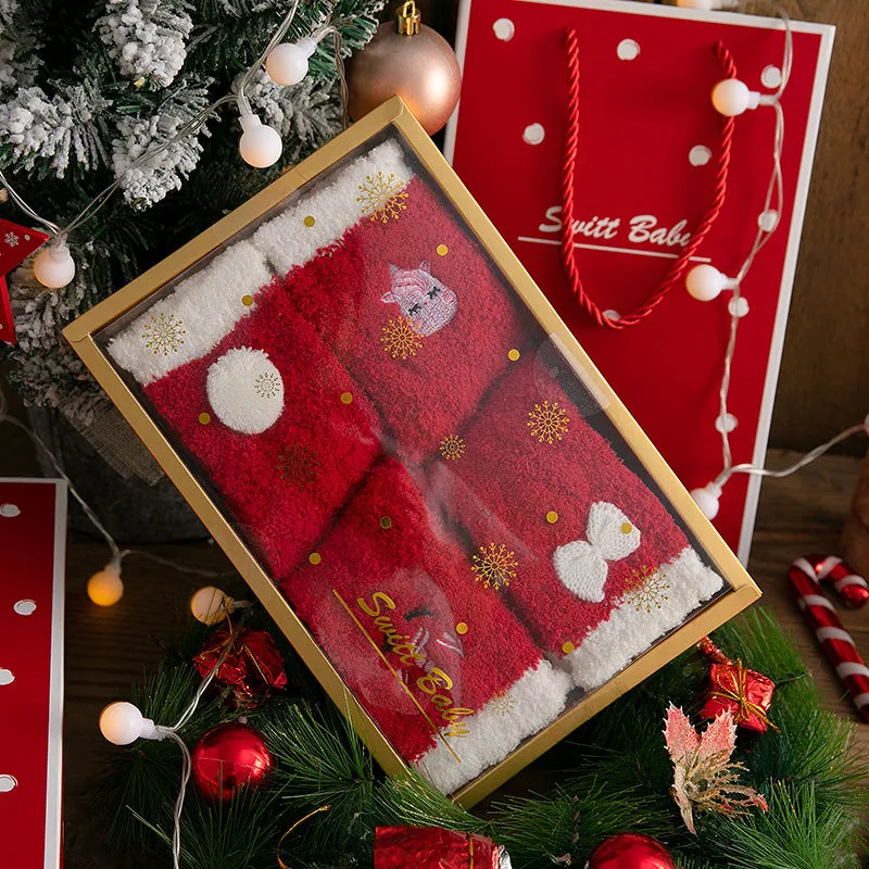 Christmas Mid Calf Socks Thickened Warm Coral Fleece Socks New Year Socks Gift Box