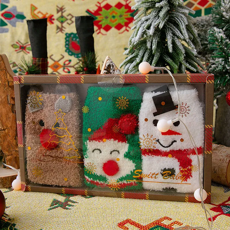 Christmas Mid Calf Socks Thickened Warm Coral Fleece Socks New Year Socks Gift Box