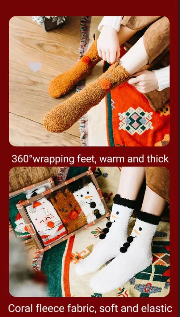 Christmas Mid Calf Socks Thickened Warm Coral Fleece Socks New Year Socks Gift Box
