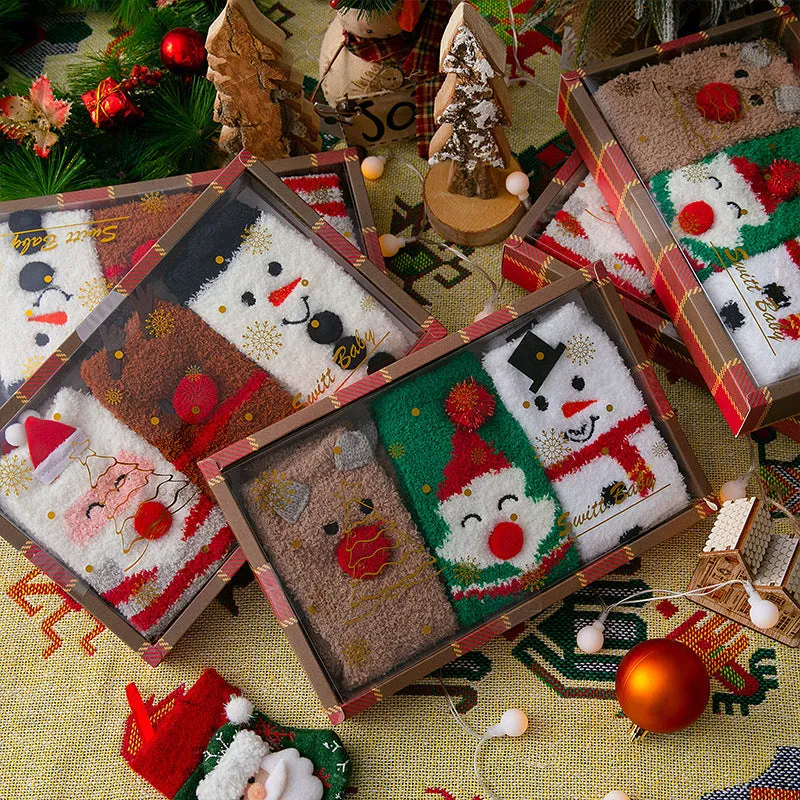 Christmas Mid Calf Socks Thickened Warm Coral Fleece Socks New Year Socks Gift Box