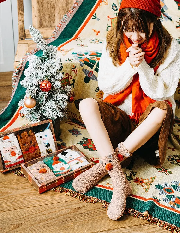 Christmas Mid Calf Socks Thickened Warm Coral Fleece Socks New Year Socks Gift Box
