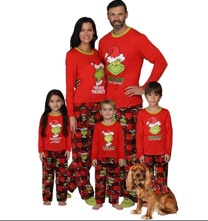 Christmas Pajamas Matching Family Pyjamas Autumn and Winter New Home Pajamas Set  Wish Printing Parent-Child Set