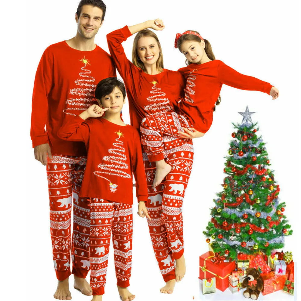 Christmas Pajamas Matching Family Pyjamas  Suit Long Pajamas  Tree Polar Bear Snowflake Print Parent-Child Homewear Suit