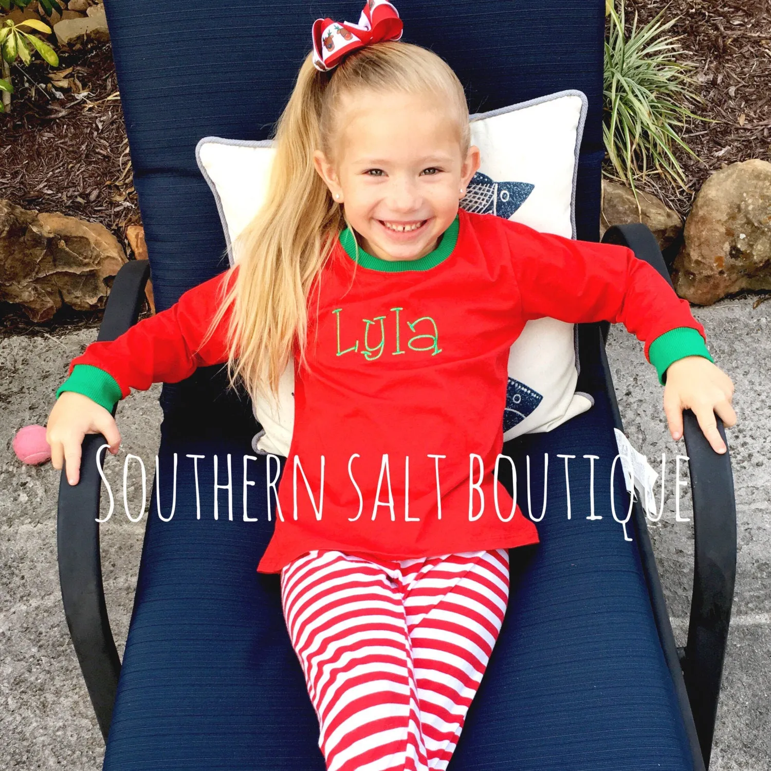 Christmas PJ's - Red or Green Stripe with name or monogram