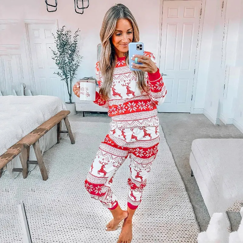 Christmas Red and White Contrast Parent-child Casual Homewear