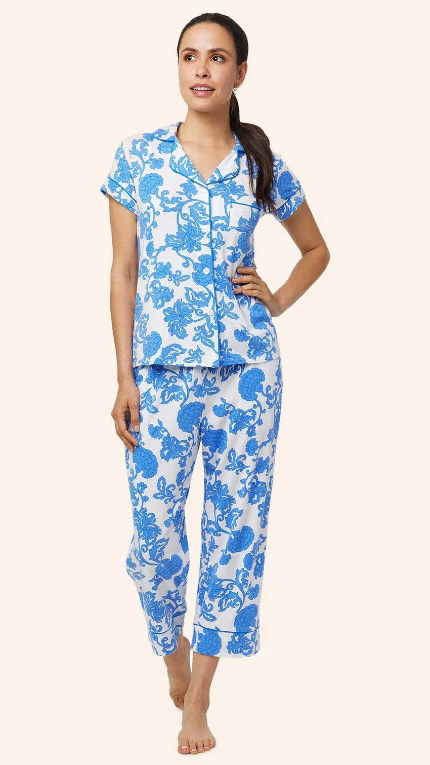 Chrysantheme Pima Knit Capri - Blue