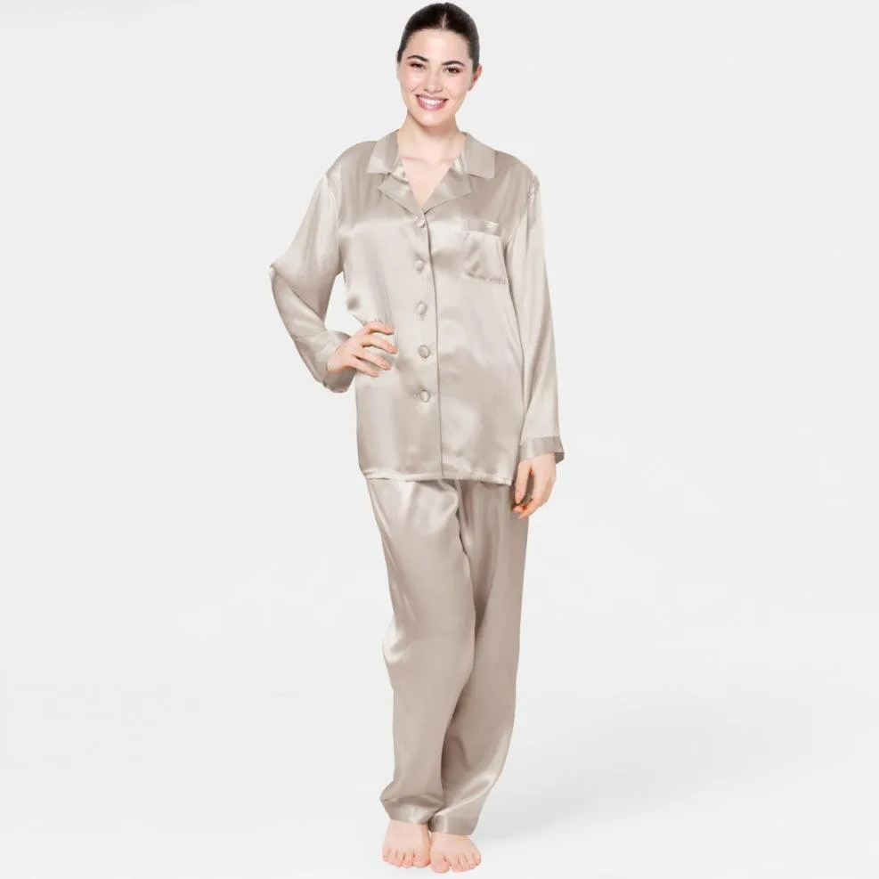 Classic 100% Mulberry  Luxury Nightwear Silk Pajamas Set for Women