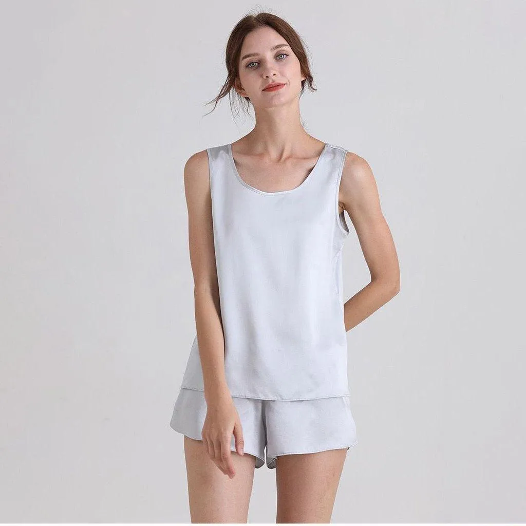 Classic Short Silk Pajamas Set Sleeveless Women Silk sleepwear