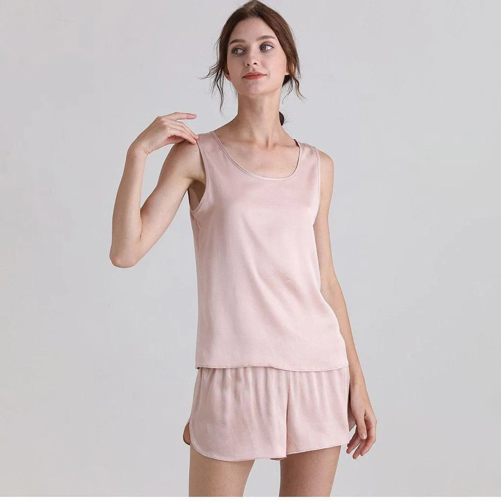 Classic Short Silk Pajamas Set Sleeveless Women Silk sleepwear