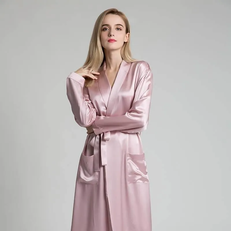 Classic Womens Full Length Silk  Robe 22 Momme Silk Bathrobe Silk Nightwear