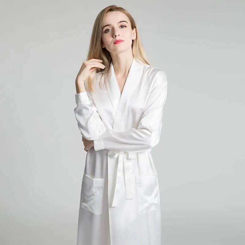 Classic Womens Full Length Silk  Robe 22 Momme Silk Bathrobe Silk Nightwear
