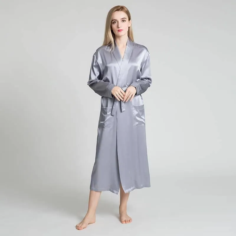 Classic Womens Full Length Silk  Robe 22 Momme Silk Bathrobe Silk Nightwear
