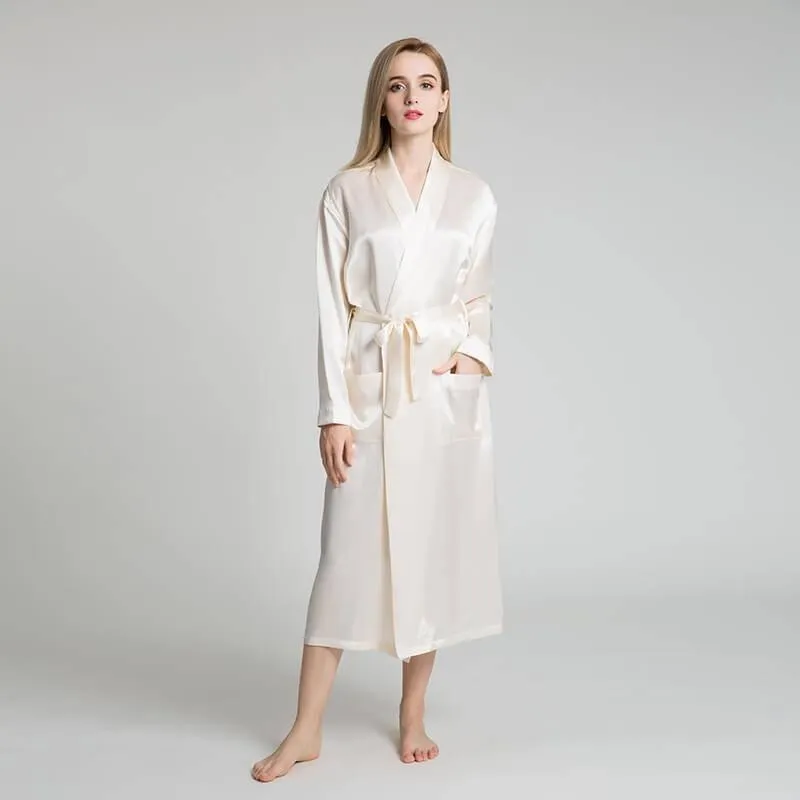 Classic Womens Full Length Silk  Robe 22 Momme Silk Bathrobe Silk Nightwear