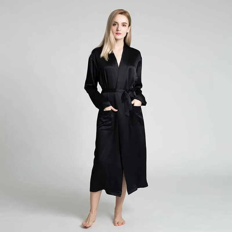 Classic Womens Full Length Silk  Robe 22 Momme Silk Bathrobe Silk Nightwear
