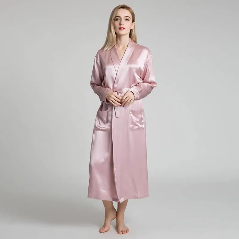 Classic Womens Full Length Silk  Robe 22 Momme Silk Bathrobe Silk Nightwear