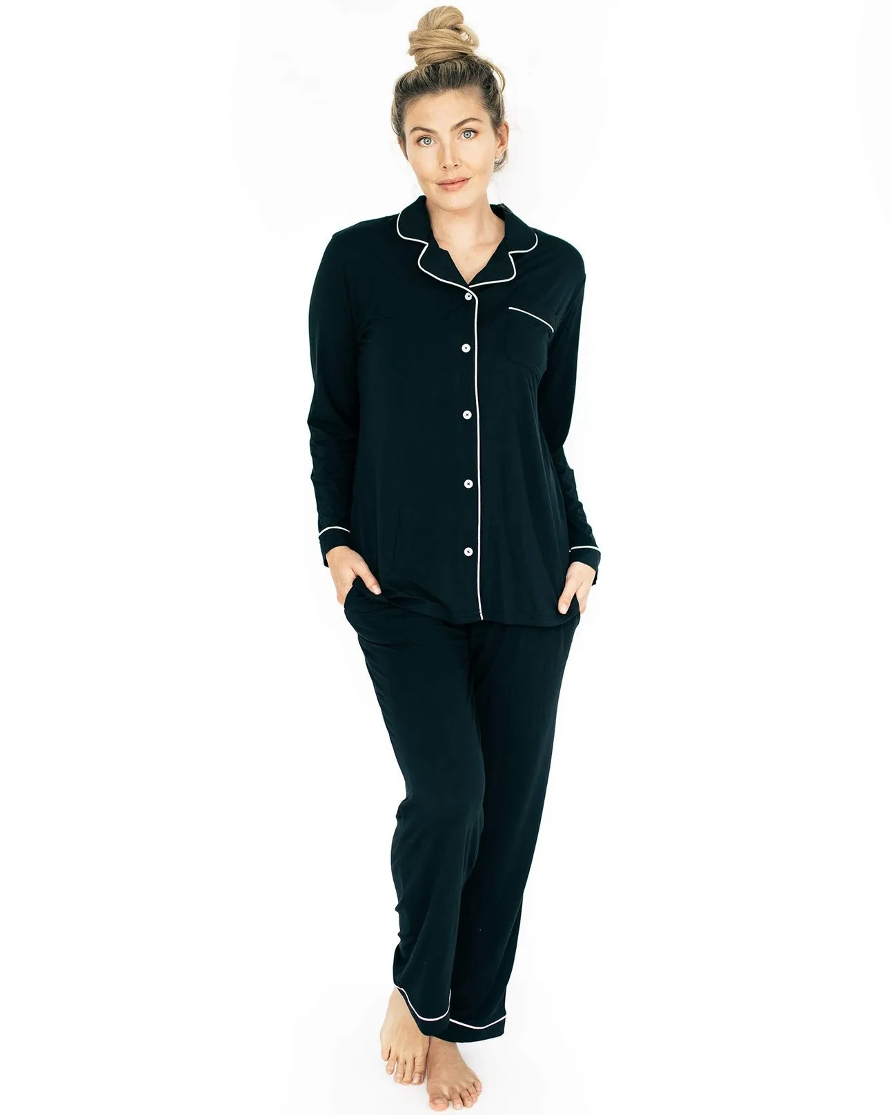 Clea Bamboo Long Sleeve Maternity & Nursing Pajama - Black