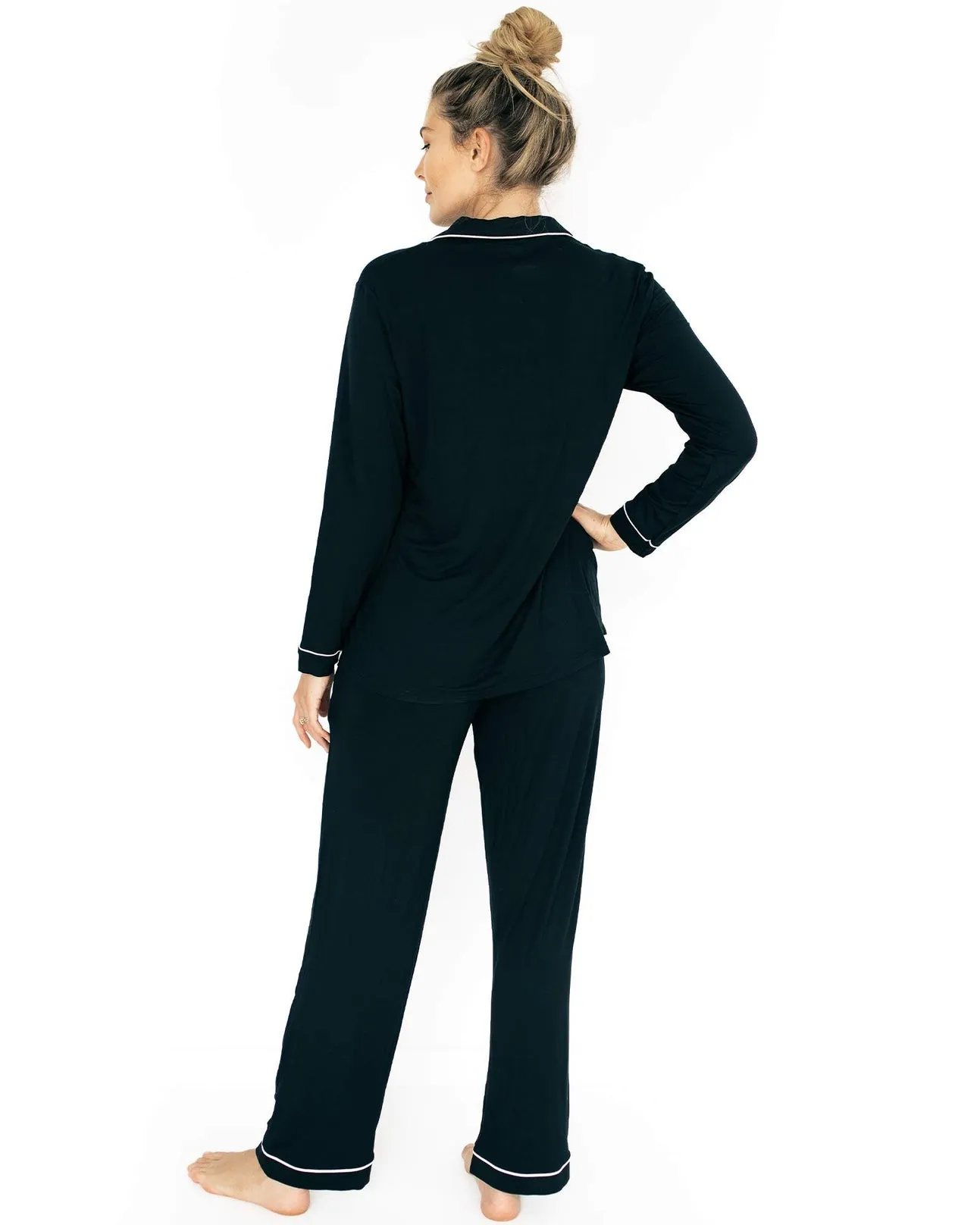 Clea Bamboo Long Sleeve Maternity & Nursing Pajama - Black
