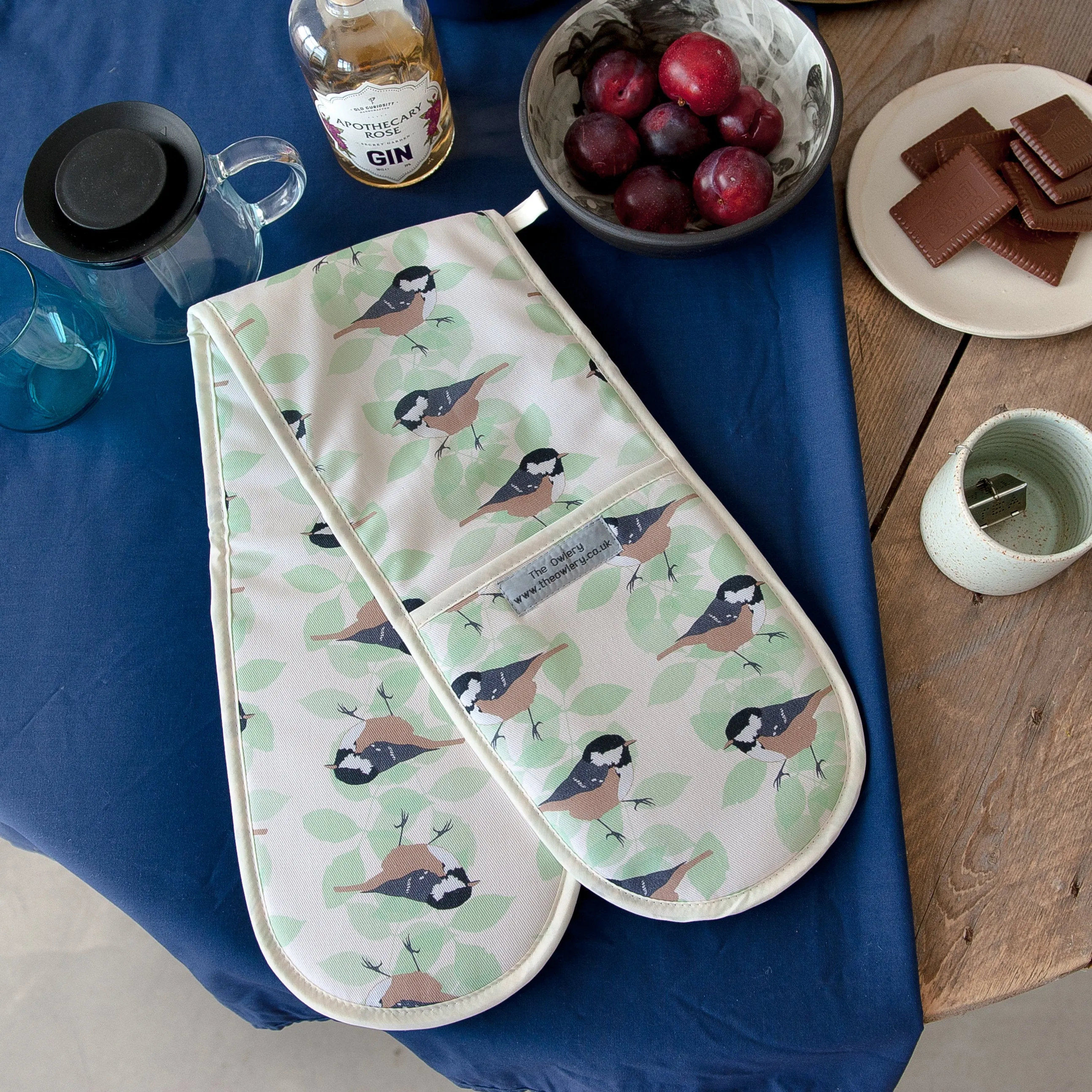 Coal Tit Print Double Oven Gloves