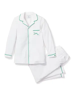 Colony Hotel x Petite Plume Kid's White with Green Piping Pajama Set
