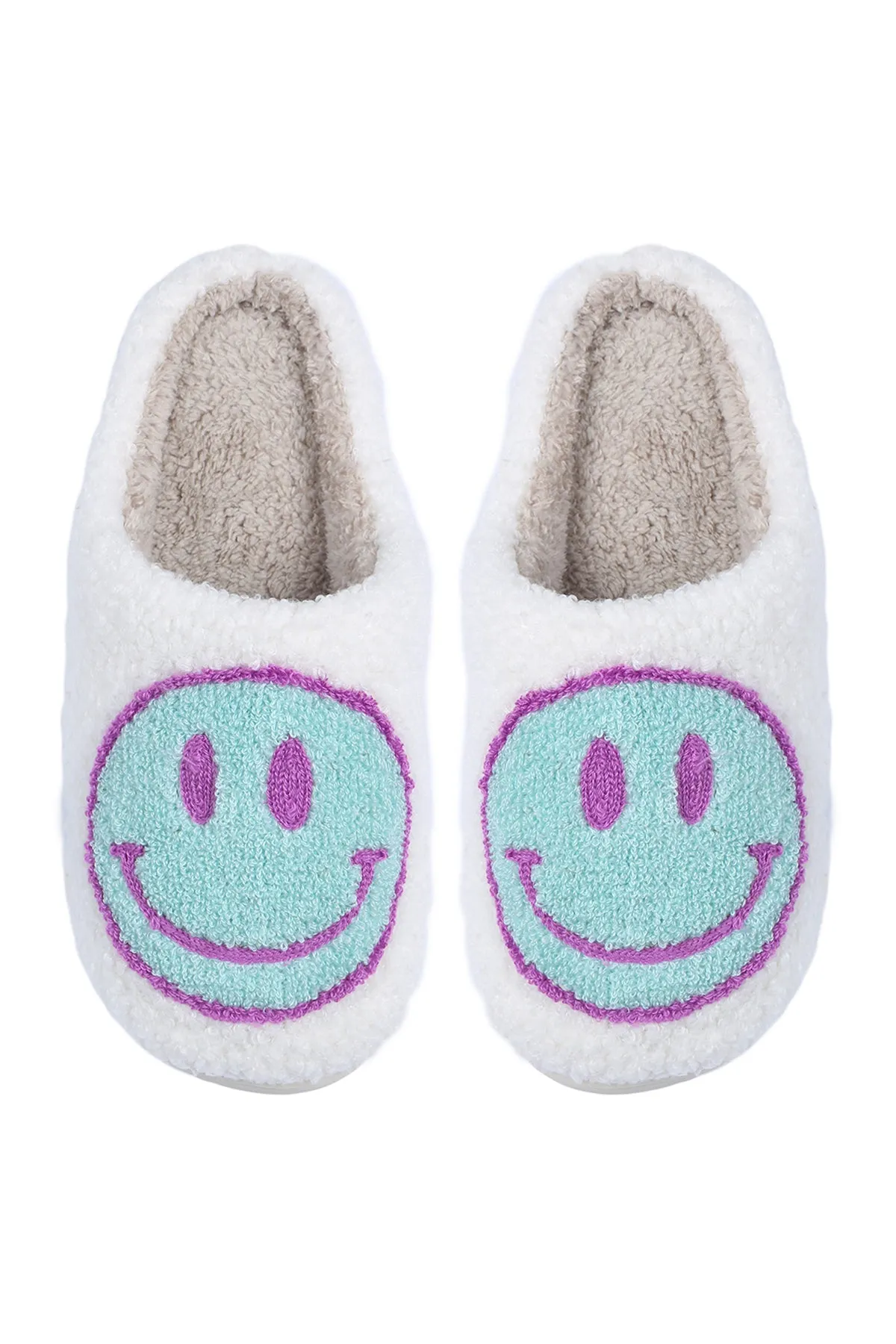 COLORED SMILEY PRINT FLEECE SLIPPER/6PCS (S2-M2-L2)