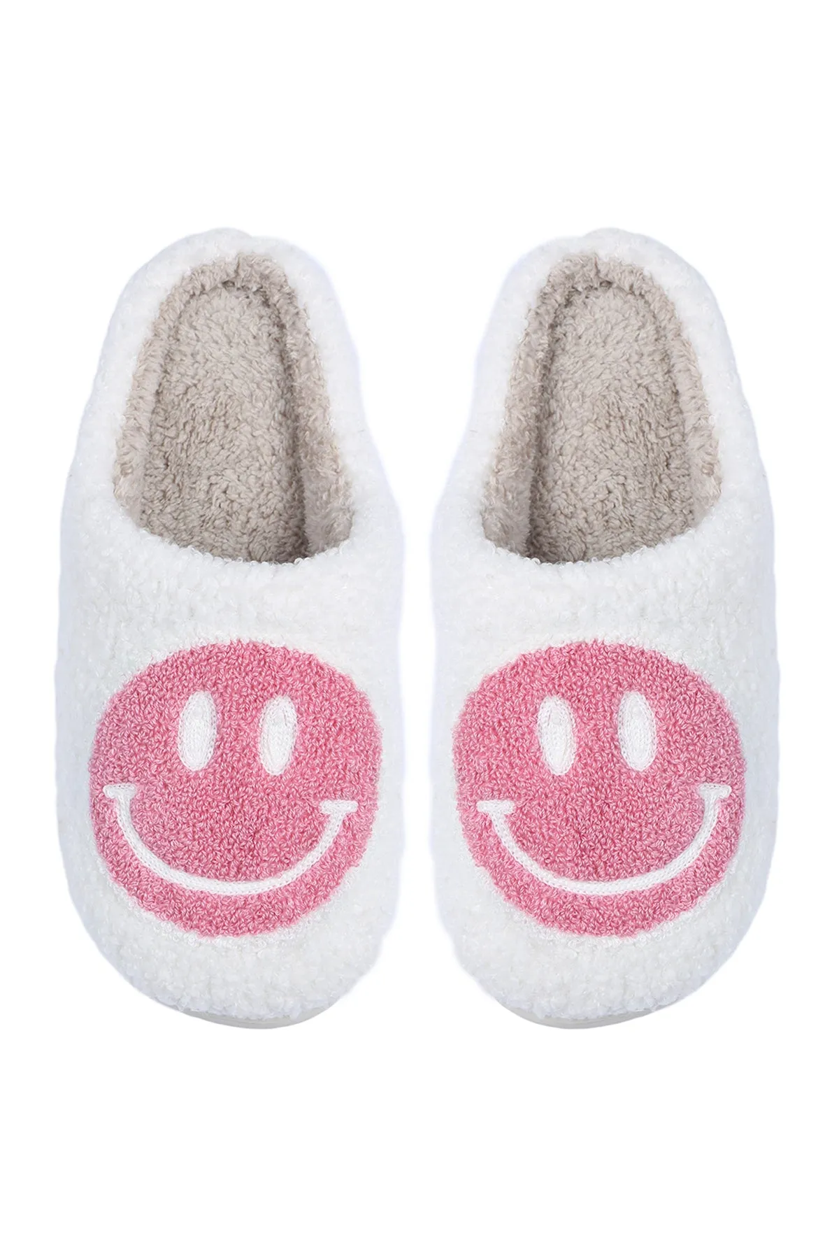 COLORED SMILEY PRINT FLEECE SLIPPER/6PCS (S2-M2-L2)
