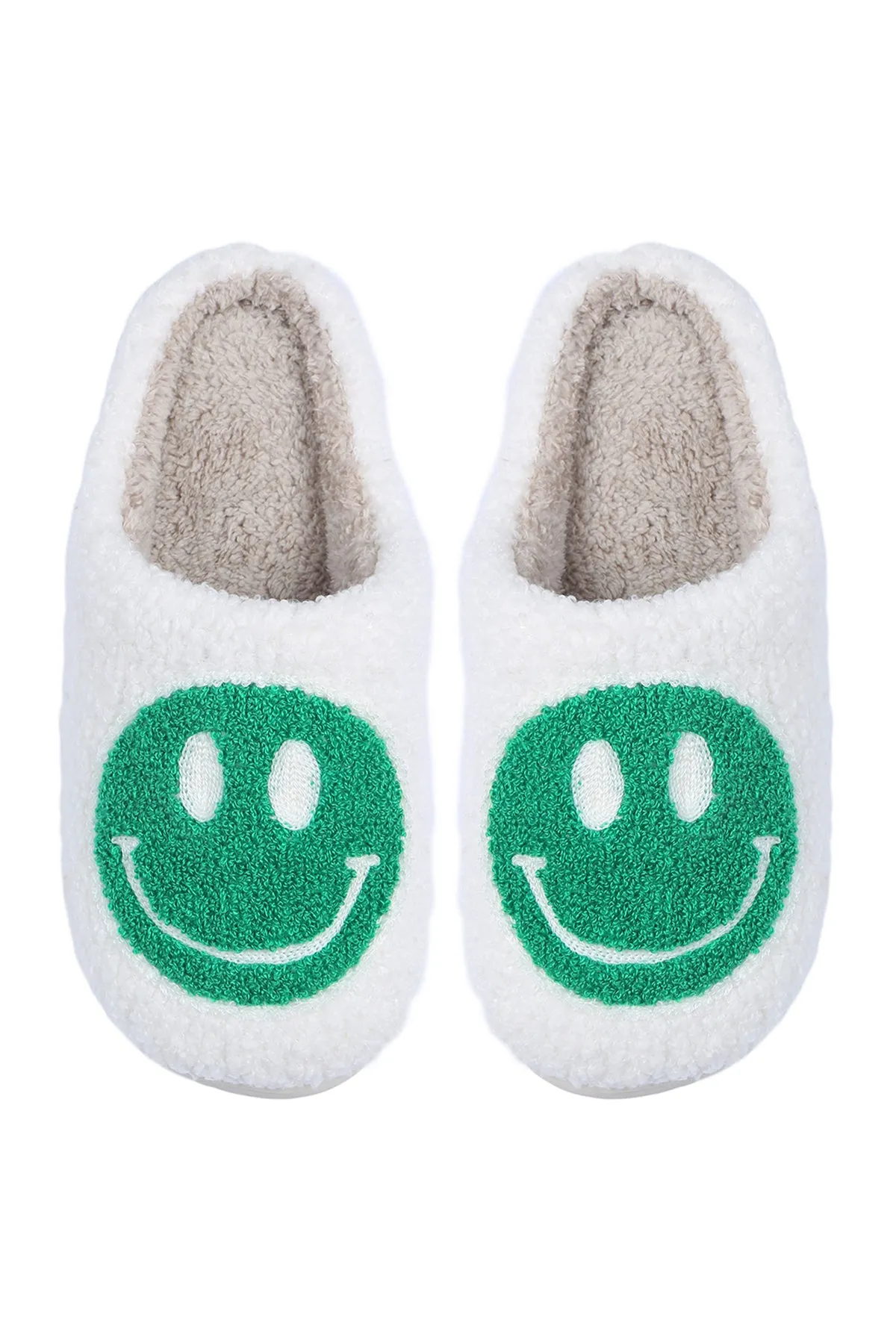 COLORED SMILEY PRINT FLEECE SLIPPER/6PCS (S2-M2-L2)