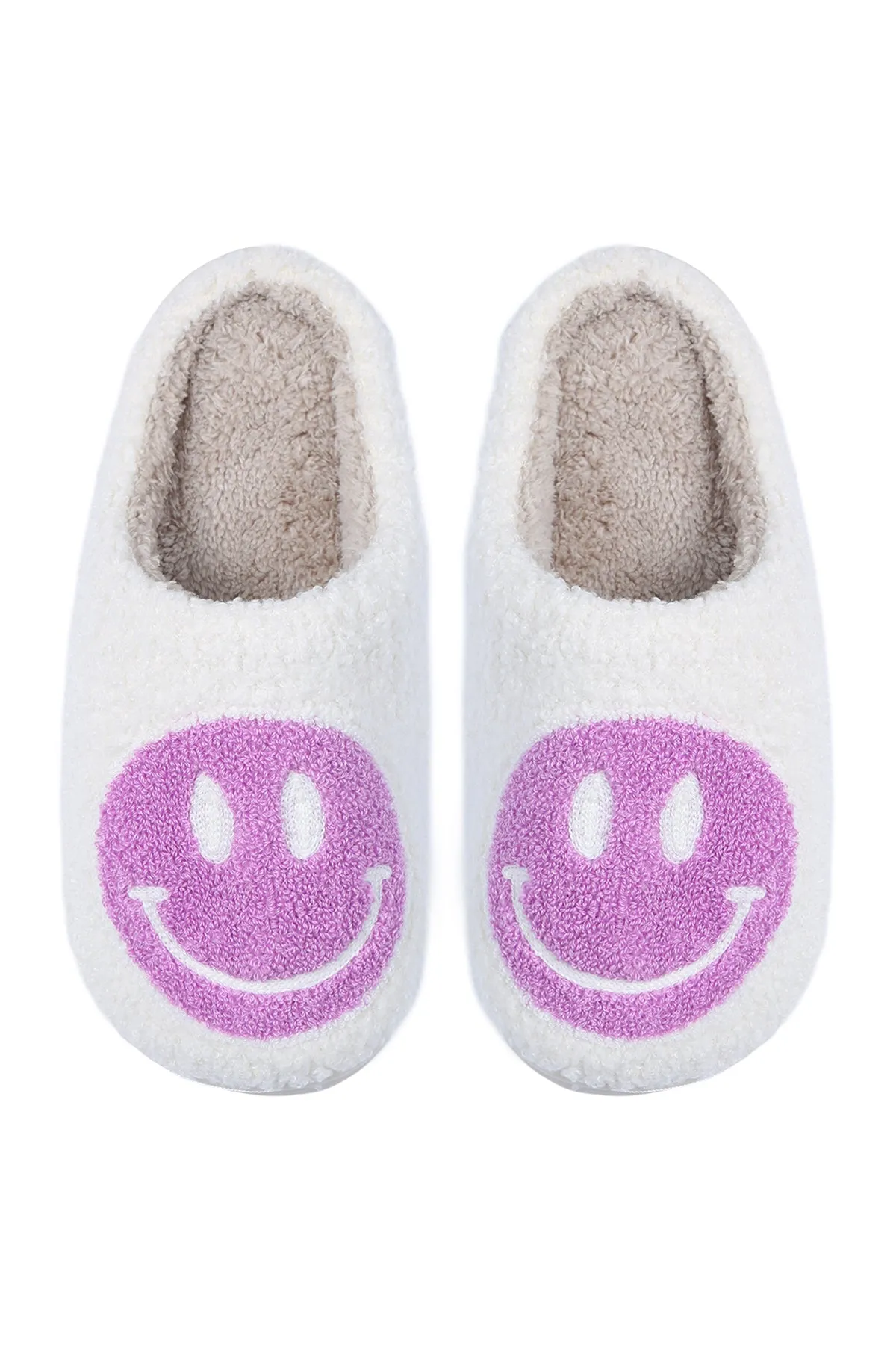 COLORED SMILEY PRINT FLEECE SLIPPER/6PCS (S2-M2-L2)