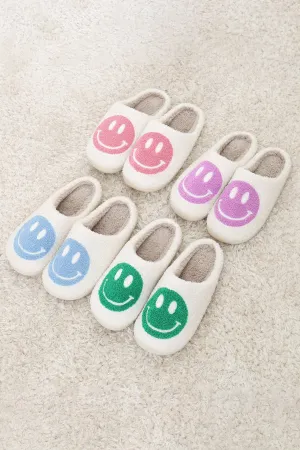 COLORED SMILEY PRINT FLEECE SLIPPER/6PCS (S2-M2-L2)