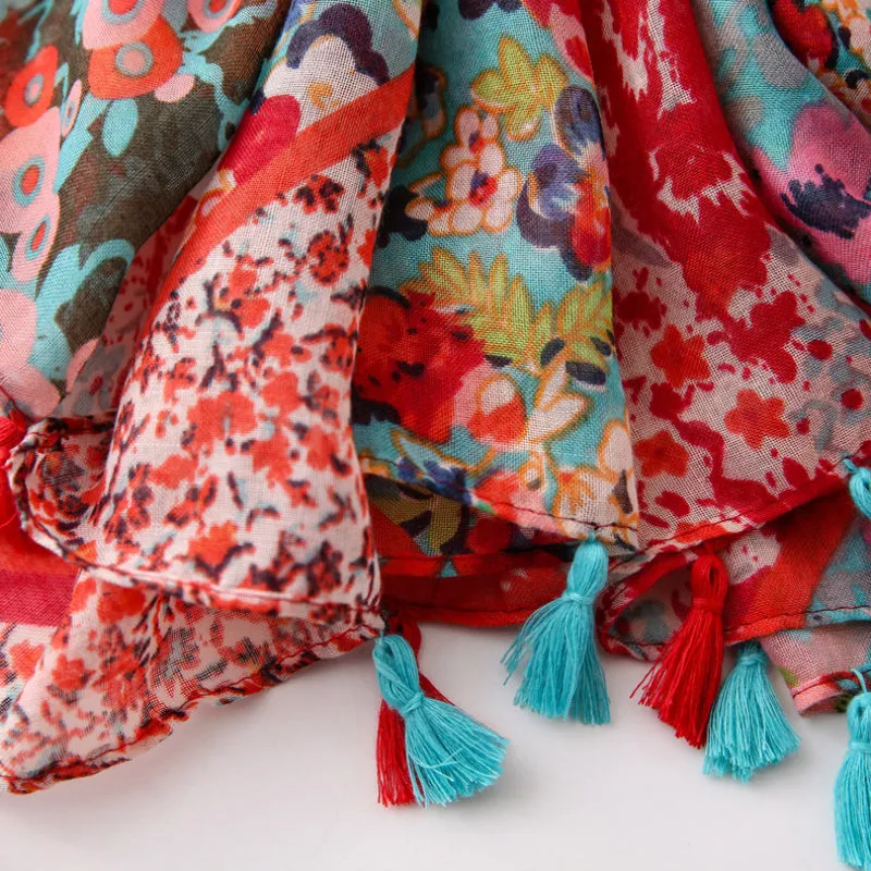 Colorful Floral Print Scarf