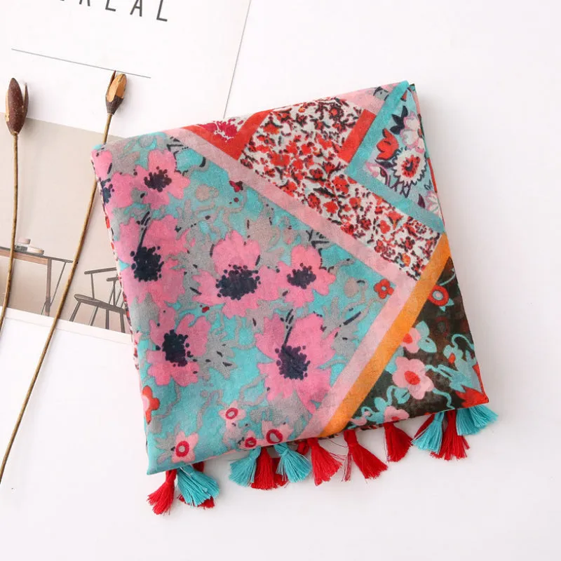 Colorful Floral Print Scarf