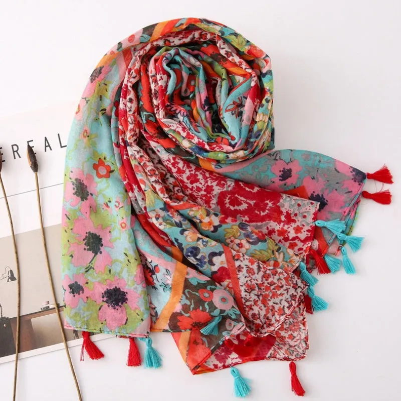 Colorful Floral Print Scarf