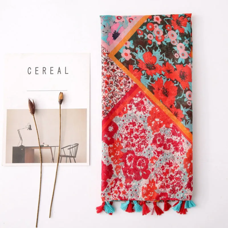Colorful Floral Print Scarf