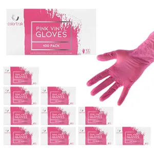 Colortrak Disposable Gloves, 10 Boxes (1000 Gloves) Single-Use, Disposable, Powder Free Vinyl, Latex-Free, Sanitary Hair Stylist/Barber Gloves, Pink, Large