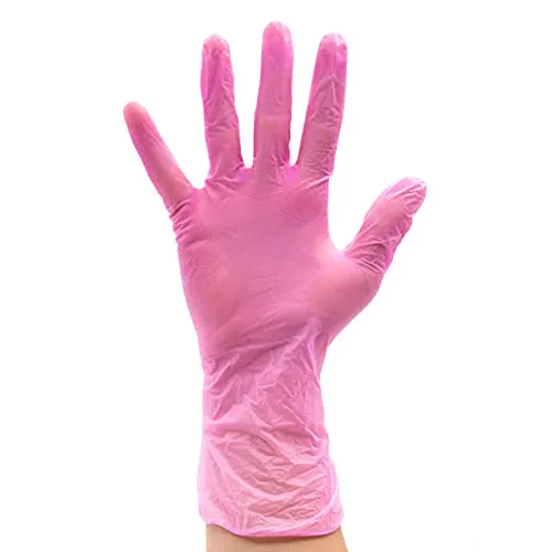 Colortrak Disposable Gloves, 10 Boxes (1000 Gloves) Single-Use, Disposable, Powder Free Vinyl, Latex-Free, Sanitary Hair Stylist/Barber Gloves, Pink, Large