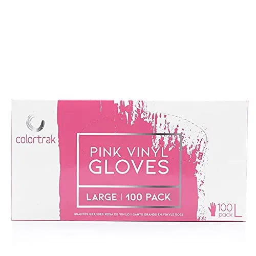 Colortrak Disposable Gloves, 10 Boxes (1000 Gloves) Single-Use, Disposable, Powder Free Vinyl, Latex-Free, Sanitary Hair Stylist/Barber Gloves, Pink, Large