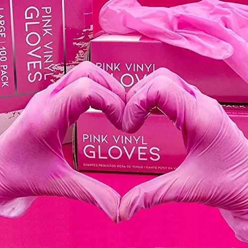 Colortrak Disposable Gloves, 10 Boxes (1000 Gloves) Single-Use, Disposable, Powder Free Vinyl, Latex-Free, Sanitary Hair Stylist/Barber Gloves, Pink, Large