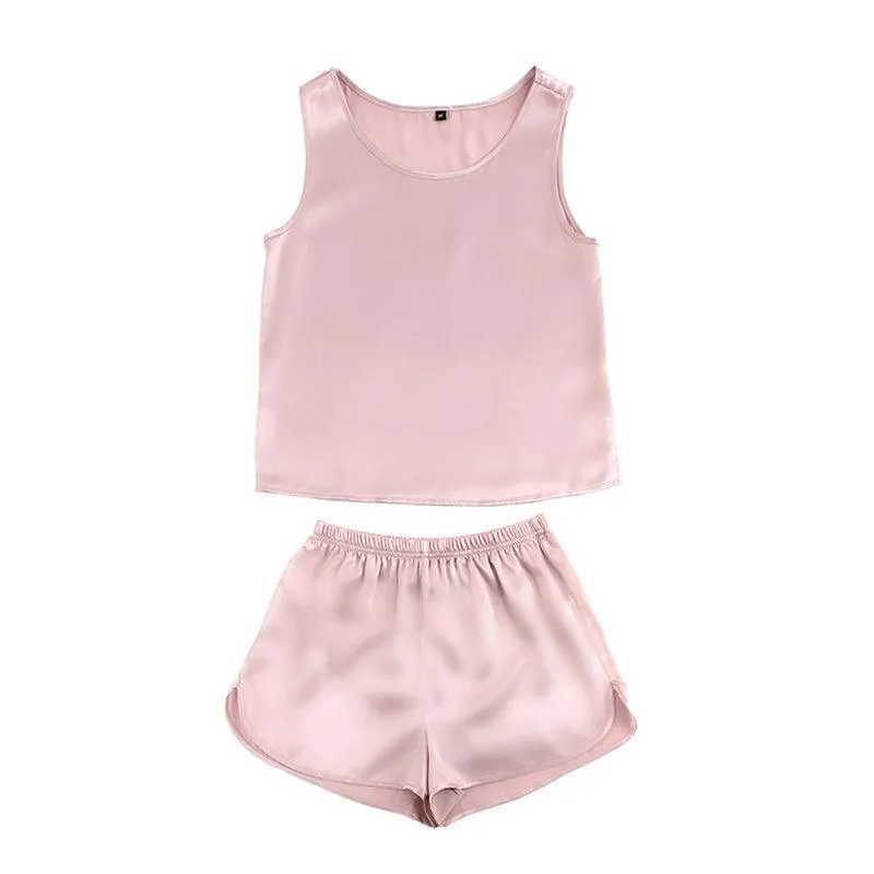 Cool Summer Silk Camisole Set 100% Mulberry Silk Tank And Shorts Set Silk Sleepwear