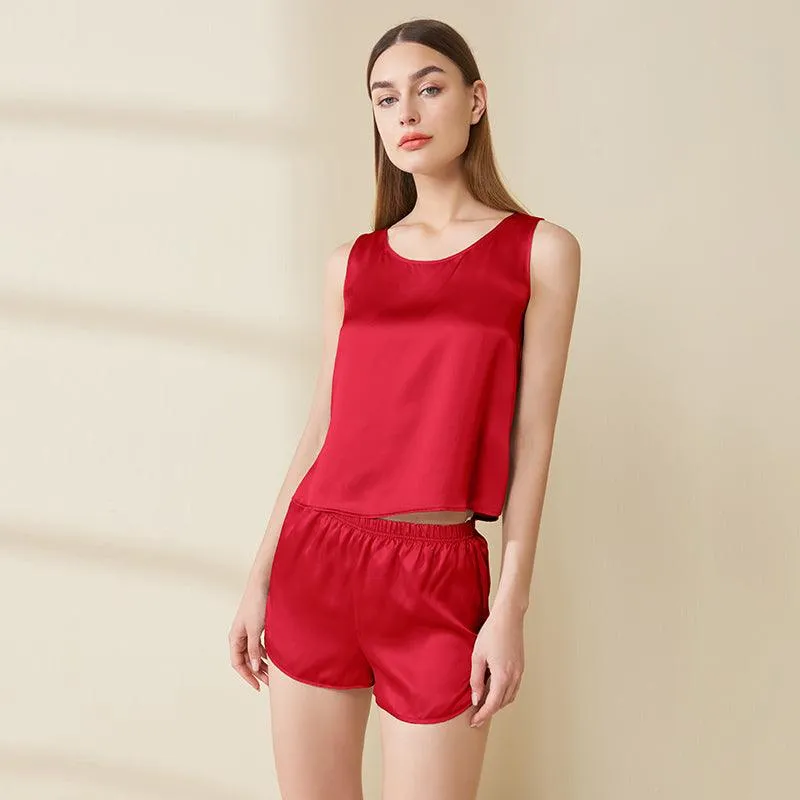 Cool Summer Silk Camisole Set 100% Mulberry Silk Tank And Shorts Set Silk Sleepwear