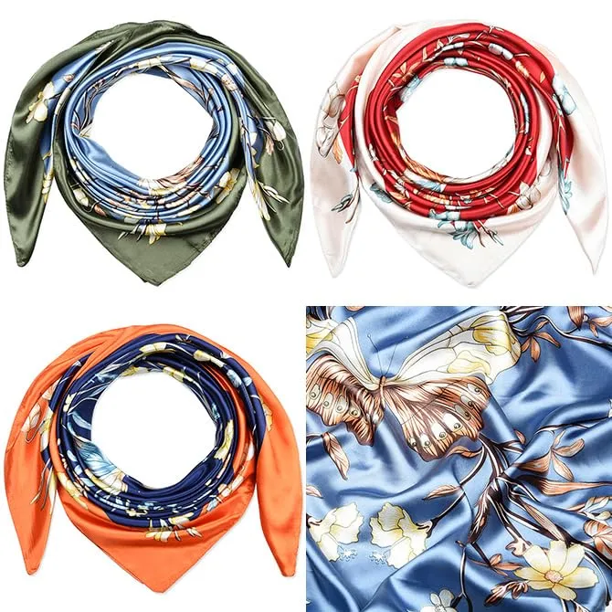 corciova 3 Pcs Square Curly Hair Scarf Black Women Silk Headband Tie Sleeping Night Bandanas Headscarf Lily (Pink Gray White)